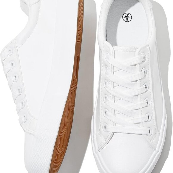 Shoes - Womens White Tennis Shoes PU Leather Sneakers Casual Walking Shoes for Women